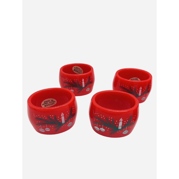 8 Vintage Christmas Napkin Rings by Reed Acrylic Red Holiday Decor Ornament Snow - Picture 9 of 10
